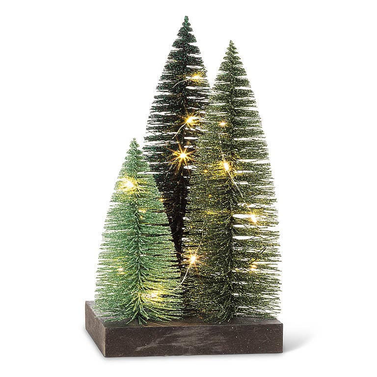 Glitter LED Trees on Square Base-Greens