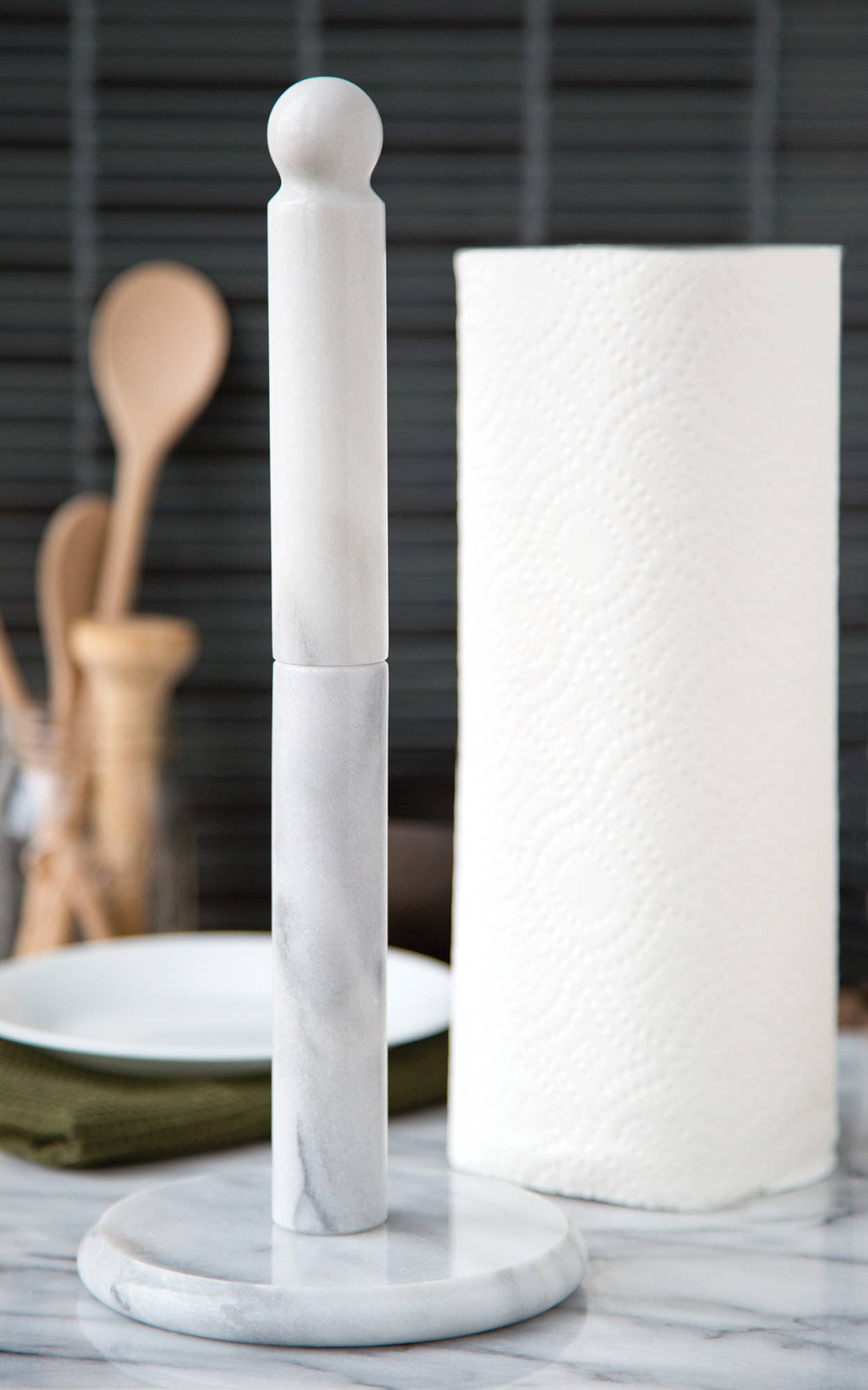 Marble Paper Towel Holder, White, 12.5"