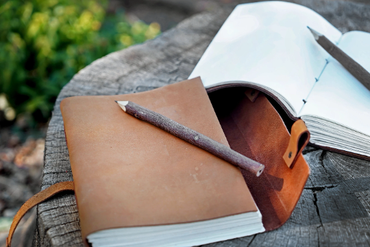 Brown Leather Journal with Wooden Pencil