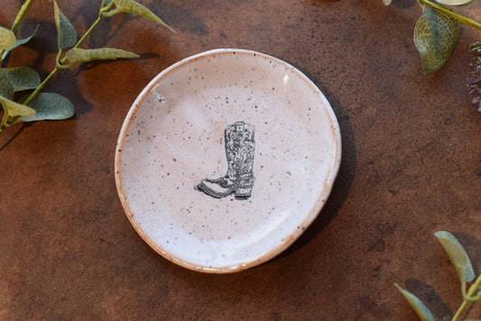 Mini Stoneware Pottery Plate - Cowboy Boot