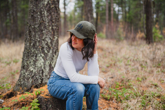 Big Three Tree Corduroy Trucker Woman's Hat- Dark Green